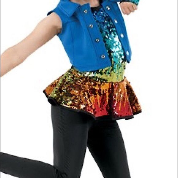 WEISSMAN Dance Costume hip hop BE THE ONE 10576 Rainbow Sequin Unitard child MC - Picture 1 of 12